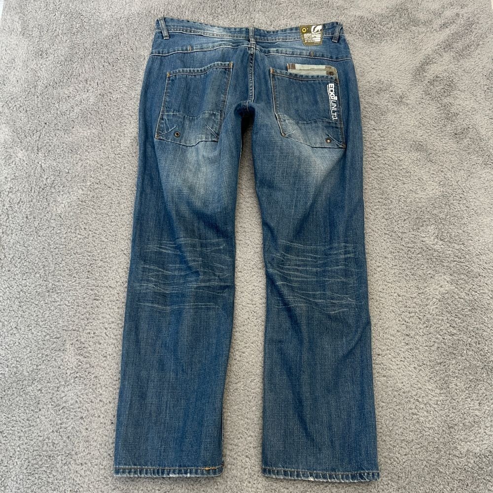 Ecko Unltd Slim‎ Straight Jeans Mens 34 Blue Excellent Y2K Embroidered Denim - Picture 13 of 16